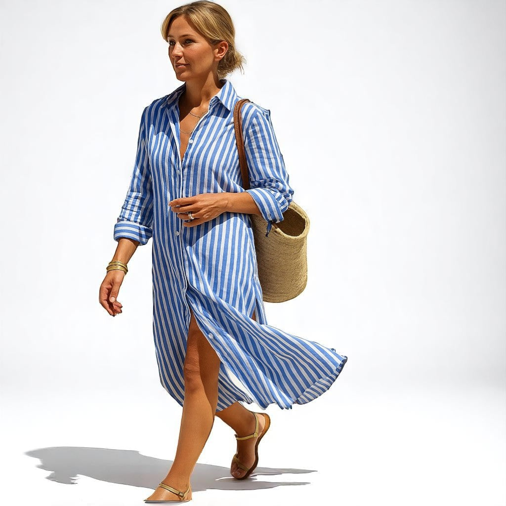 Denise™ – Vestido Camisero a Rayas