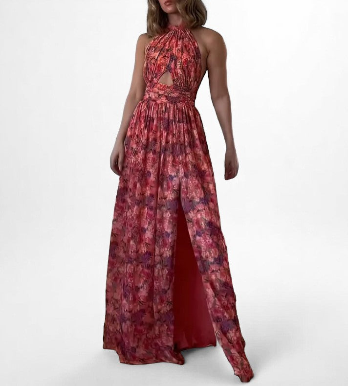 Isa Luna™ | Vestido Largo Sin Espalda con Estampado Floral