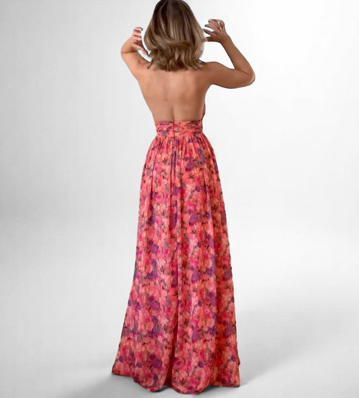 Isa Luna™ | Vestido Largo Sin Espalda con Estampado Floral